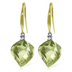 Genuine 26.1 ctw Green Amethyst & Diamond Earrings Jewelry 14KT Yellow Gold - REF-55X3M