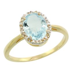 Natural 1.05 ctw Aquamarine & Diamond Engagement Ring 14K Yellow Gold - REF-30F2N