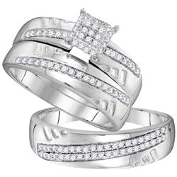 0.50 CTW His & Hers Diamond Cluster Matching Bridal Ring 10KT White Gold - REF-52F4N