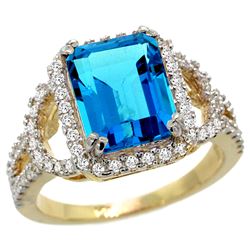 Natural 3.08 ctw swiss-blue-topaz & Diamond Engagement Ring 14K Yellow Gold - REF-106Y3X