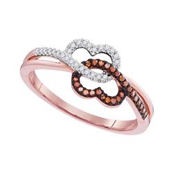 0.15 CTW Red Color Diamond Double Linked Heart Ring 10KT Rose Gold - REF-19K4W