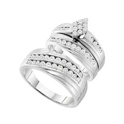 1.19 CTW His & Hers Diamond Cluster Matching Bridal Ring 14KT White Gold - REF-134F9N