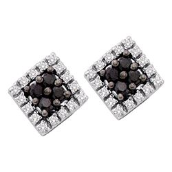 0.25 CTW Black Color Diamond Square Cluster Earrings 14KT White Gold - REF-18F2N