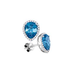 1.75 CTW Pear Blue Topaz Solitaire Diamond Stud Earrings 14KT White Gold - REF-75X2Y