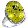 Image 1 : Natural 13.6 ctw Lemon-quartz & Diamond Engagement Ring 14K White Gold - REF-68V4F