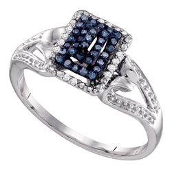 0.15 CTW Blue Color Diamond Cluster Ring 10KT White Gold - REF-18M2H