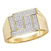 Image 1 : 0.28 CTW Mens Pave-set Diamond Angle Rectangle Cluster Ring 10KT Yellow Gold - REF-37F5N