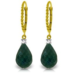 Genuine 17.7 ctw Green Sapphire Corundum & Diamond Earrings Jewelry 14KT Yellow Gold - REF-42Z6N