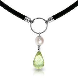 Genuine 7.5 ctw Green Amethyst & Pearl Necklace Jewelry 14KT White Gold - REF-52W9Y