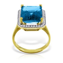 Genuine 7.8 ctw Blue Topaz & Diamond Ring Jewelry 14KT Yellow Gold - REF-84W3Y