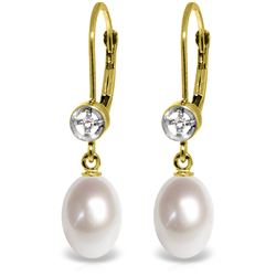 Genuine 8.03 ctw Pearl & Diamond Earrings Jewelry 14KT Yellow Gold - REF-25T9A