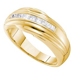 0.50 CTW Mens Princess Channel-set Diamond Single Row Ring 14KT Yellow Gold - REF-104X9Y