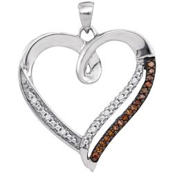 0.15 CTW Cognac-brown Color Diamond Heart Love Pendant 10KT White Gold - REF-18H2M