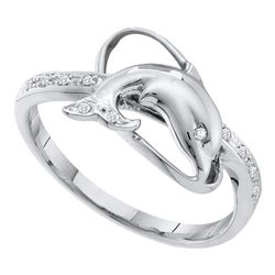0.05 CTW Diamond Dolphin Fish Animal Ring 10KT White Gold - REF-18K2W