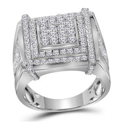 2.7 CTW Mens Diamond Square Cluster Ring 10KT White Gold - REF-179Y9X