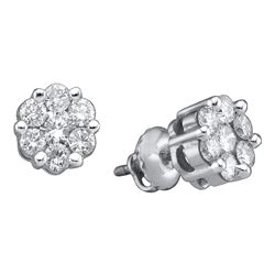 1 CTW Diamond Flower Screwback Stud Earrings 14k White Gold - REF-86K2W