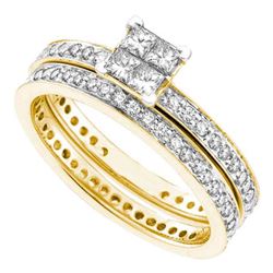1 CTW Princess Diamond Eternity Bridal Engagement Ring 14KT Yellow Gold - REF-97N4F