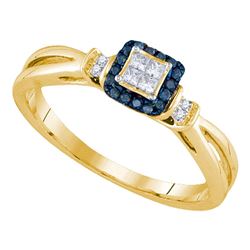 0.16 CTW Princess Blue Color Diamond Fashion Ring 14KT Yellow Gold - REF-32N9F