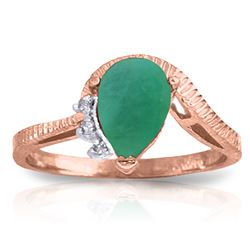 Genuine 1.02 ctw Emerald & Diamond Ring Jewelry 14KT Rose Gold - REF-58M2T