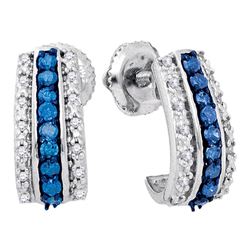 0.33 CTW Blue Color Diamond Half J Hoop Earrings 10KT White Gold - REF-26H9M