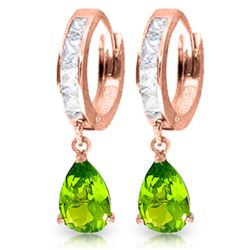 Genuine 3.9 ctw White Topaz & Peridot Earrings Jewelry 14KT Rose Gold - REF-50T6A