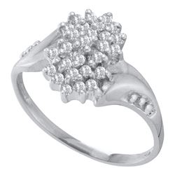 0.25 CTW Prong-set Diamond Oval Cluster Ring 10KT White Gold - REF-16K4W