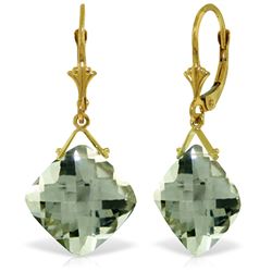 Genuine 17.5 ctw Green Amethyst Earrings Jewelry 14KT Yellow Gold - REF-39A3K