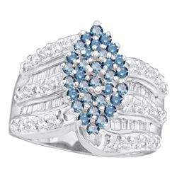 1.02 CTW Blue Color Diamond Oval Cluster Ring 10KT White Gold - REF-64F4N