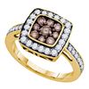 Image 1 : 1 CTW Cognac-brown Color Diamond Square Cluster Ring 10KT Yellow Gold - REF-49W5K