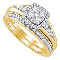 0.63 CTW Diamond Cluster Halo Wedding Bridal Ring 14k Yellow Gold - REF-97N4F