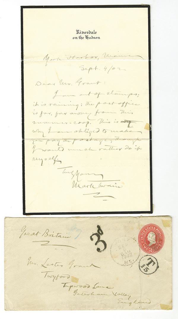 Mark Twain Sends a 1902 Letter With Postage Due to a Man in England