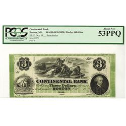 Continental Bank, 18xx, $3 Remainder Obsolete Bank Note.