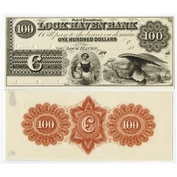 Lock Haven Bank, 18xx, (ca.1850's) Proof Face & Back Obsolete Banknotes.