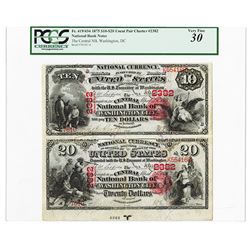 The Central National Bank of Washington City, 1875, $10-$20, Uncut Pair Charter #2382, FR.419/434 Na