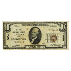 First National Bank of Lovelock, Nevada, 1929 T1, $10, Charter #7654 National Banknote Rarity.