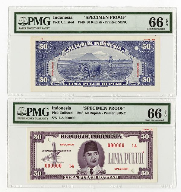 Republik Indonesia, 1948, 50 Rupiah, Specimen Essay Uniface Front ...