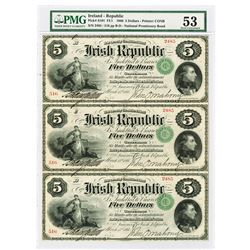 Irish Republic, 1866 Issued Uncut Sheet of 3 $5 Notes, Printed by Continental BNC.