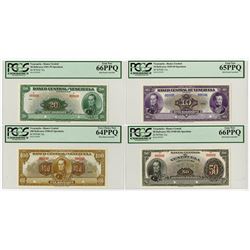 Banco Central De Venezuela, Caracas, 1940-62 Specimen Banknote Quartet.