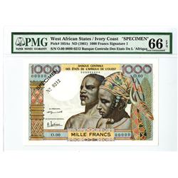 Banque Central Des Etats De L'Afrique De L'Ouest, Ivory Coast, ND (1961) Specimen Banknote.