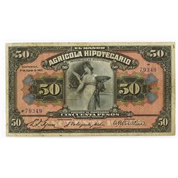 Banco Agricola Hipotecario, 1917 Issue Banknote.