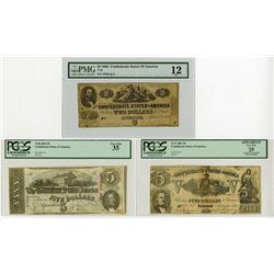 C.S.A. 1861-1863 Confederate Banknote Trio.