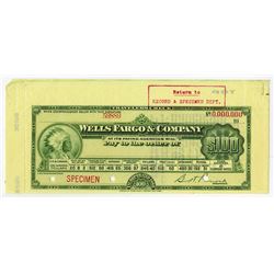 Wells Fargo & Co, ca.1910s, Specimen Travelers Check.