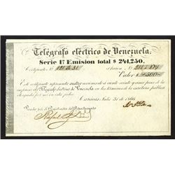 Telegrafo Electrico De Venezuela, 4 Shares of Stock, Issued in 1866.