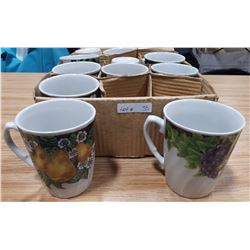 BOX LOT OF 12 FRUIT PATTERNED MUGS