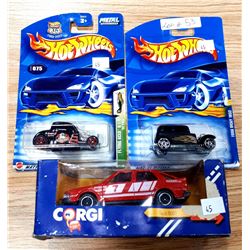 2 HOT WHEELS AND 1 CORGI IN PACKAGES