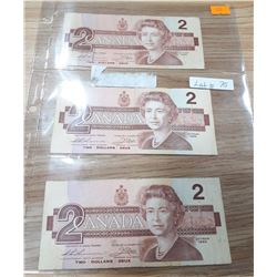 3 CANADIAN 1986 $2 BILLS