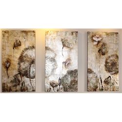 LOT OF 3 ABSTRACT CANVAS PAINTINGS 31.5" X 59"