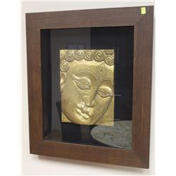 WOOD FRAMED BUDDHIST FACE ART 24" X 28"