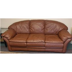 FAUX BROWN LEATHER SOFA 90" X 38"