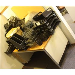 WOOD/METAL DESK WITH ASSORTED FILING EQUIPMENT